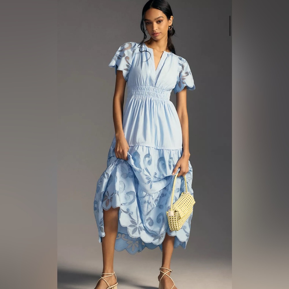 Anthropologie The Somerset Maxi Dress Cutwork Edition Blue